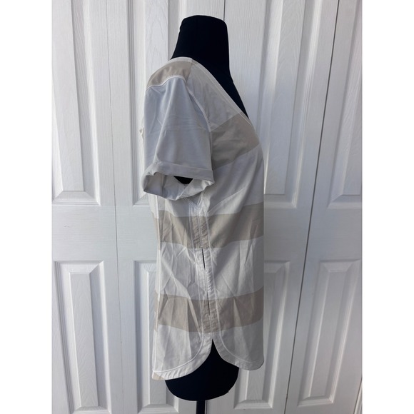 Lululemon Striped Short Sleeve Top‎ Athletic Activewear Cutout Back white beige - Picture 2 of 7